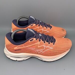 Mizuno Wave Rider 27 Peach Navy Running Shoes Women's Sz 9.5